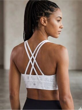 Lululemon White Strappy Sports Bra with greyPattern.Size 12